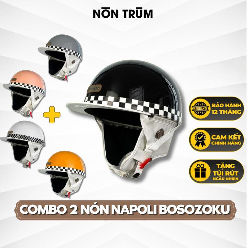 Napoli Combo 2 Nón Bảo Hiểm Bosozoku Viền Caro Cá Tính Dành Cho Cả Nam Và Nữ