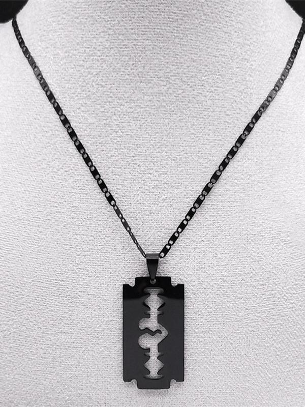 TikTok Shop Gothic Rock Razor Blade Broken Heart Design Pendant Necklace Stainless Steel Hollow Shaver Necklace Fashion Jewelry Accessories for Women Men