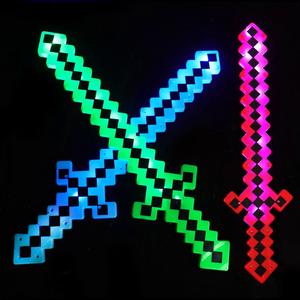 Hot Selling Children's Boys Cool Toy Plaid Sword Minecraft Building Blocks Plaid Sword with Lights and Music