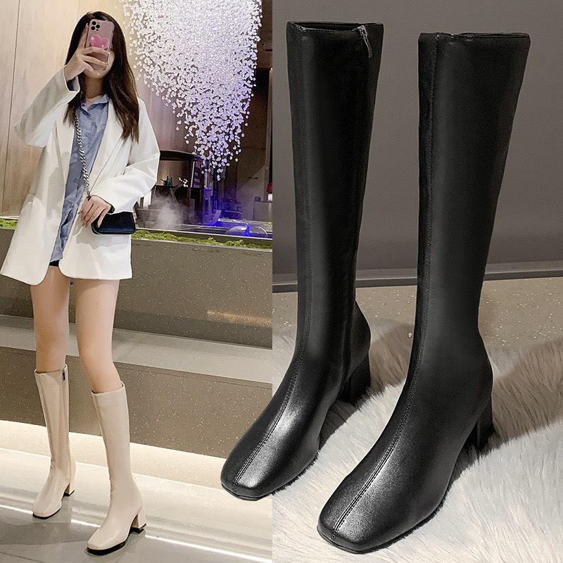 (Full Box) Bốt đùi nữ lót lông khóa kéo cạnh sườn hàng cao cấp 908 Shoes Boot GiàY Cổ Cao Vải Canvas