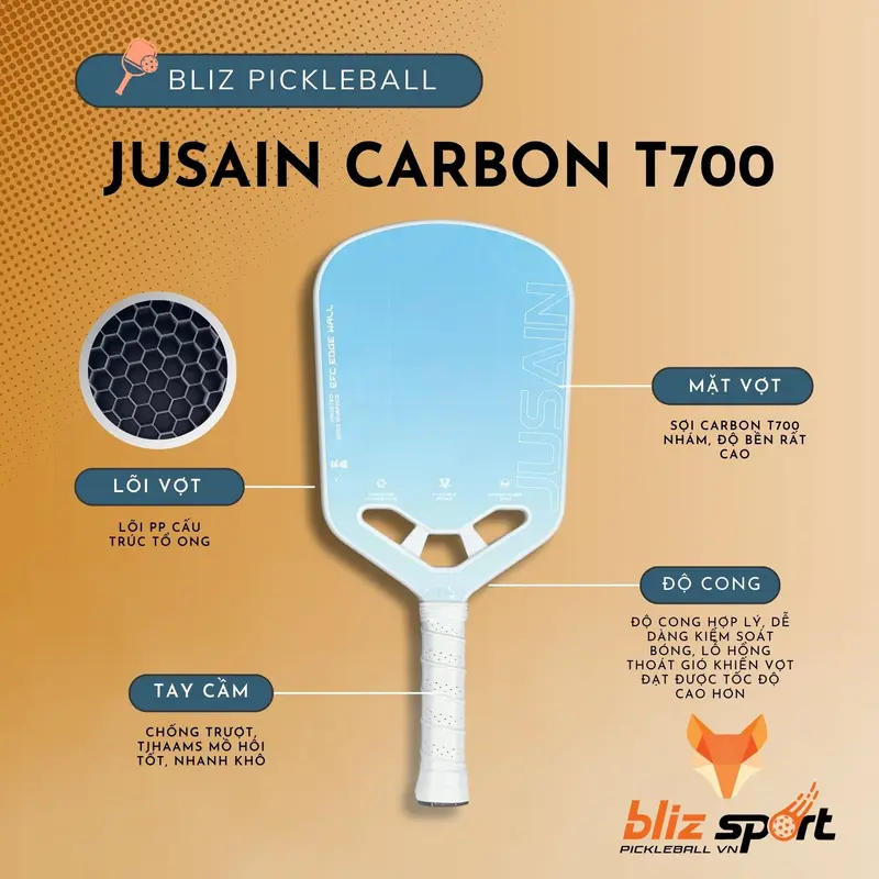 Vợt Pickleball Carbon Fiber T700 cao cấp Jusian 3