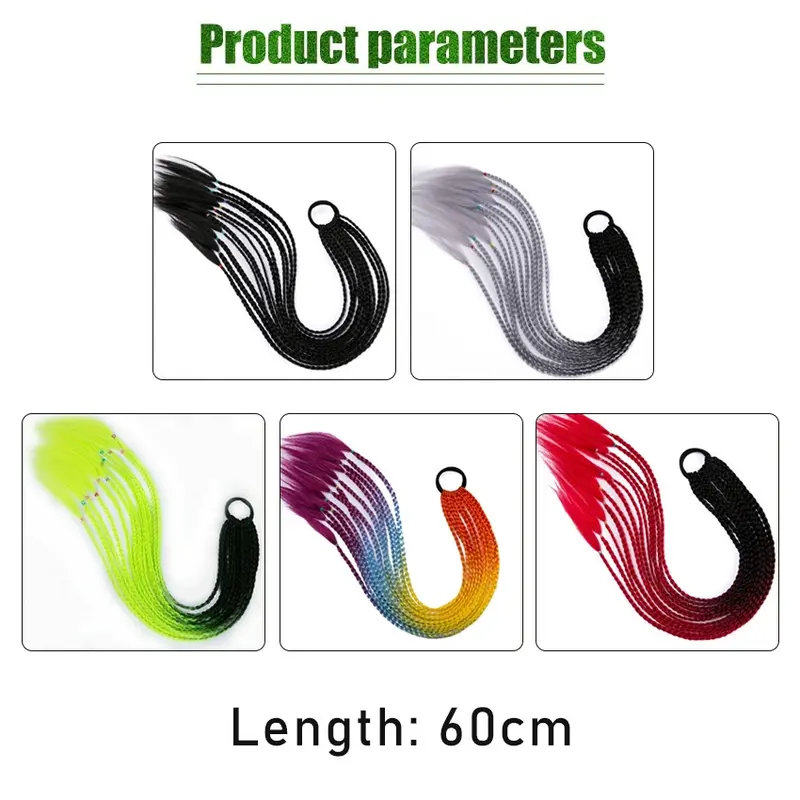 Wig Rambut Sintetis Palsu Extension Model Kepang Panjang 60Cm Warna Warna Ombre Gaya Hip Hop Untuk Wanita 1