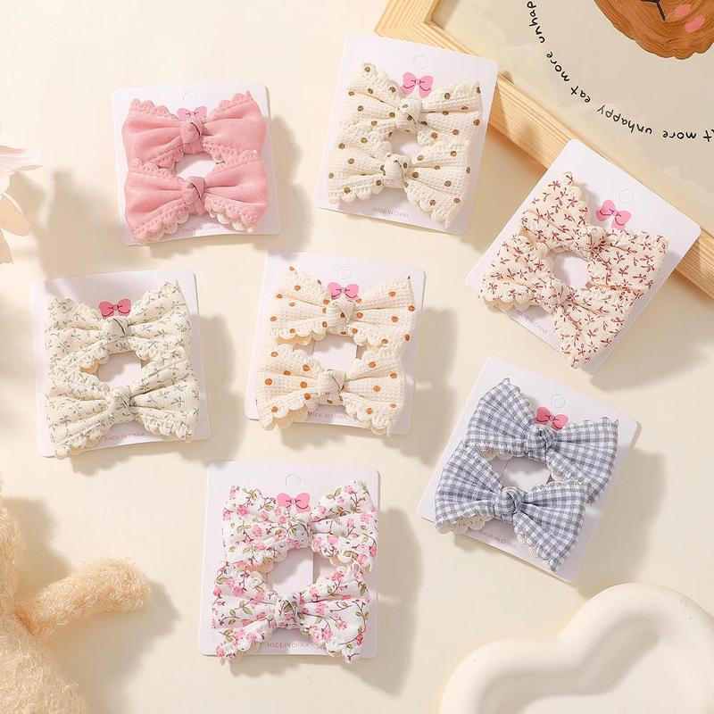 Kẹp Tóc Nơ In Hoa Kẻ Sọc Bằng Cotton, Bộ 2 Chiếc, Dành Cho Bé Gái Mùa Hè, Kẹp Tóc Thắt Nơ, Kẹp Tóc, Phụ Kiện Cài Tóc Phụ Kiện Tóc