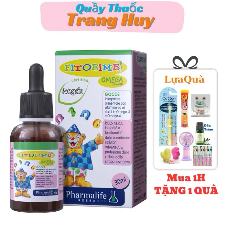 Fitobimbi omega junior Bổ não trẻ em Omega 3 Bổ mắt cho bé Phát triển trí não cho trẻ Tăng sức đề kháng Vitamin Lọ 30ml