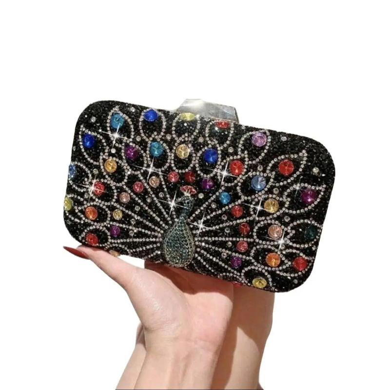 Túi Xách Nữ Đeo Chéo Women Bag Clutch Cầm Tay Cốp Đi Tiệc Họa Tiết Con Công Đính Đá 7 Màu Blingbling Kim Tuyến Màu Đen Kèm Dây Xích Size 20 Sang Trọng Lady Nhung Kem Hoa Đồng Đinh tuixach ditiec tang tuigiare tuinu tui cop di tú i trung