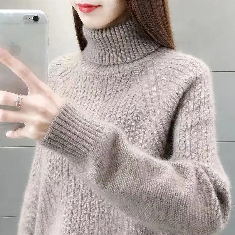 Áo Len Cổ Lọ Mùa Đông, Dành Cho Nữ, Dáng Rộng Vừa Vặn, Dày Dặn, Dài Tay, Thích Hợp Cho Mùa Thu Và Mùa Đông, Dễ Phối Đồ, Áo Áo Chui Đầu Ấm Áp, Áo Sơ Mi Lớp Nền Dệt Kim, Năm 2024