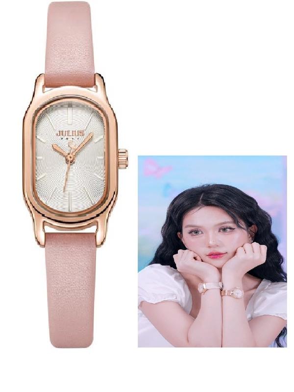 Đồng Hồ Nữ JA-1112C Julius Hàn Quốc Dây Da Hồng Women Watch Titan