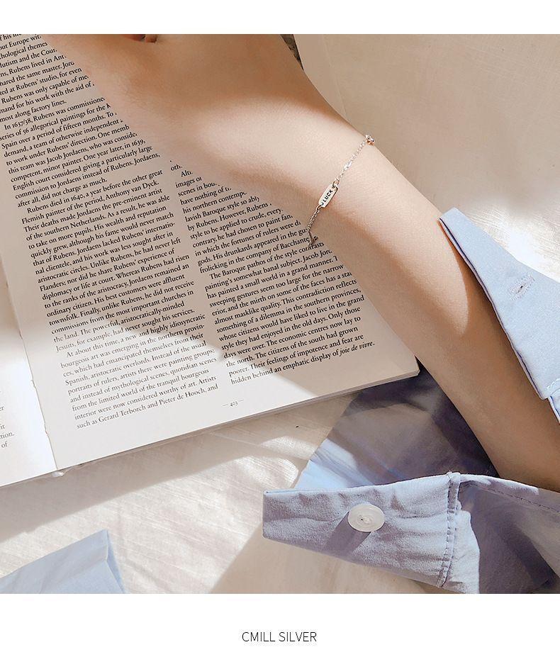 Product Introduction of 925 Silver Luck Square Plate Lucky Bracelet Niche Design Student Jewelry Ins Cold Style Female Exquisite and Versatile Female 7