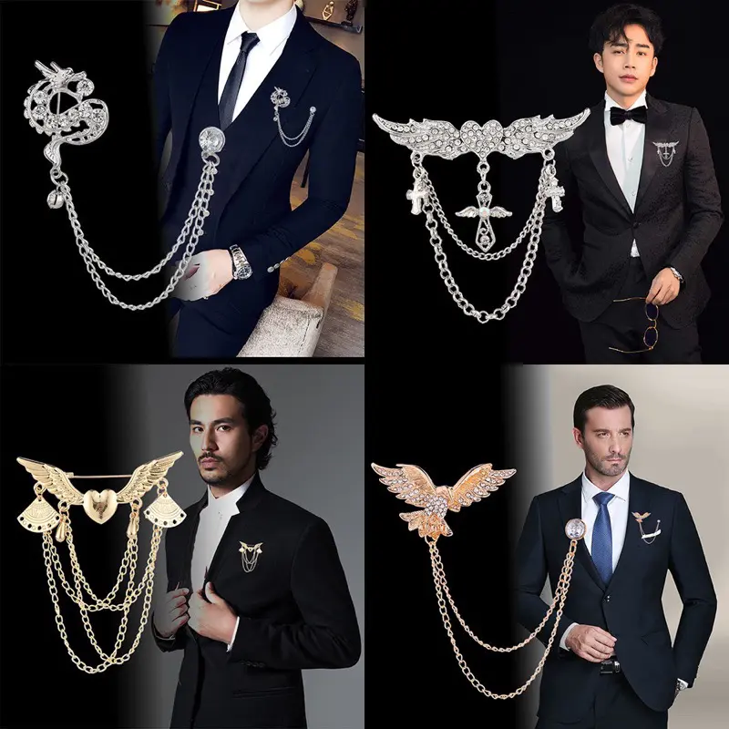 1 Piece Men's Elegant Lapel Pin Badge with Chains Brooch Pin Brooch Gold Silver