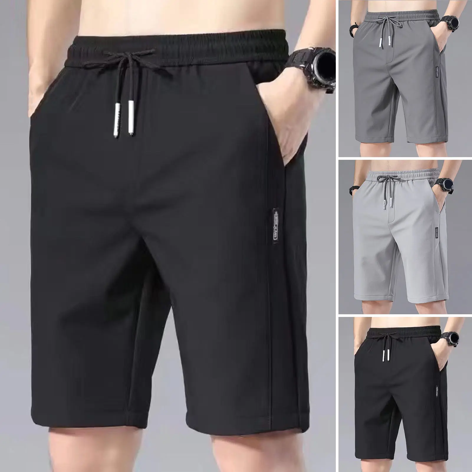 Sports Shorts Solid Color Straight Pattern Loose Type Elastic Waist Drawstring Casual Shorts Jogging Pants