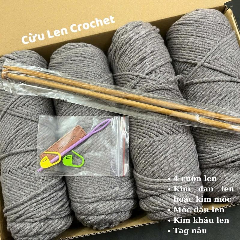 Set Len Đan - Móc Khăn Len Cotton Love - Len Ống 100g DIY Moc Lenco 4