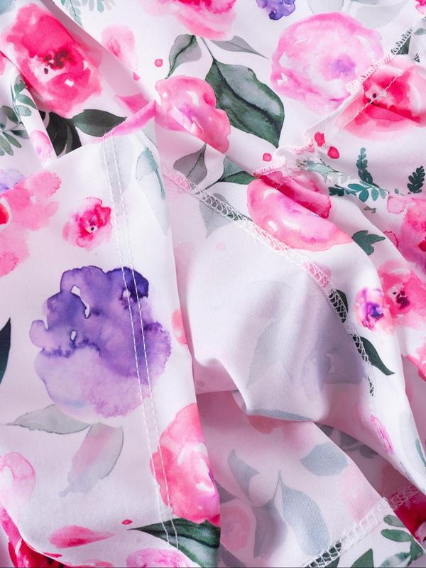 Toddler Girl's Floral Print Frill Ruffle Shirred Tank Dress, Cute Boho Butterfly Sleeve Square Neck A Line Dress for Summer, Kids Clothes for Party Holiday Vacation Wedding Guest 6