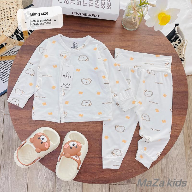  BD2. Bộ quần áo sơ sinh dài tay cạp cao chất liệu petit mềm mịn mỏng mát cho bé từ 3 - 9kg 