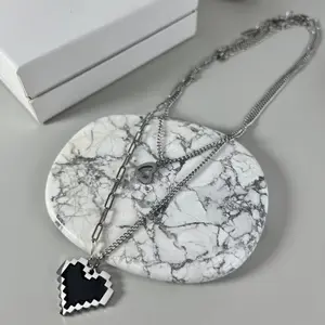 Pixel Love Black - Necklace Kalung Rantai Silver Aesthetic Bahan Alloy Aksesoris Jewellery Fashion Perempuan Laki-laki Korean Style [B1-2]