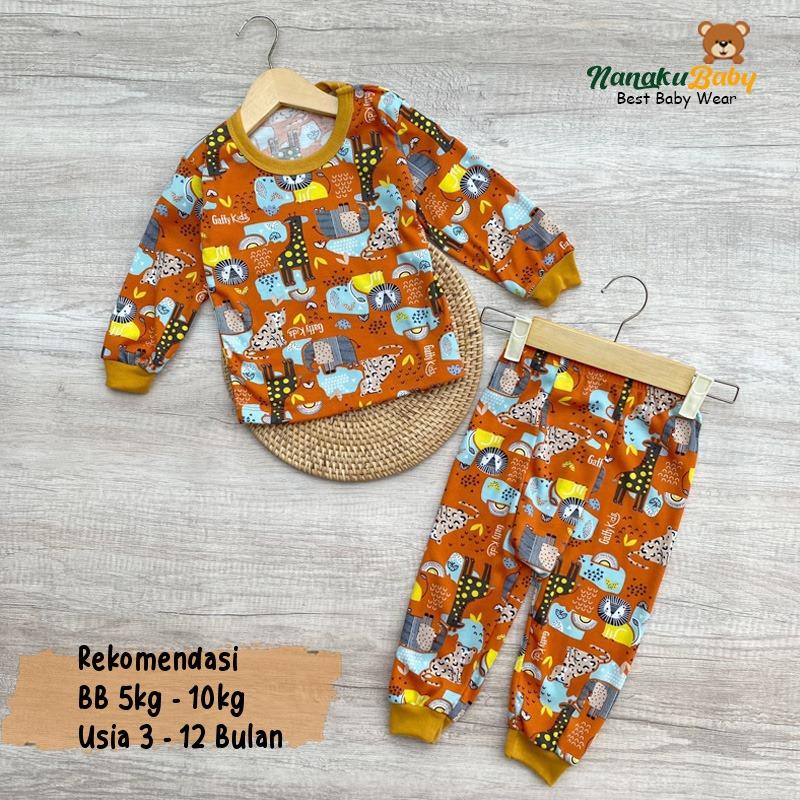 Nanaku Baby - Setelan Baju Bayi Piyama Bayi Lengan Panjang Kancing Pundak Unisexs Motif Printing Gaffy Usia 3-12 Bulan 1