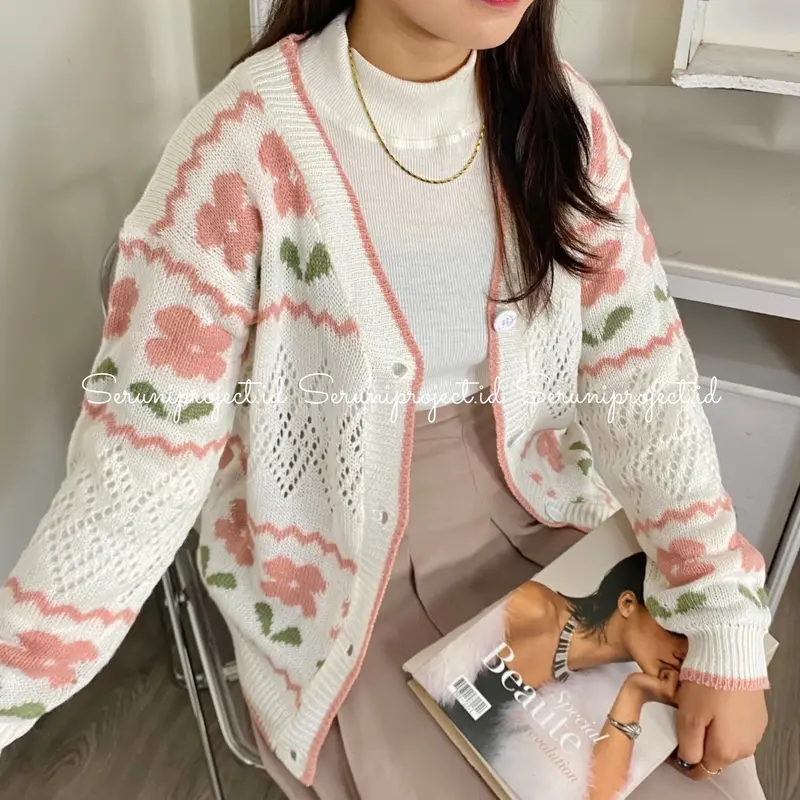 Flora knit cardi outer korean sweater flower by Seruni project 0