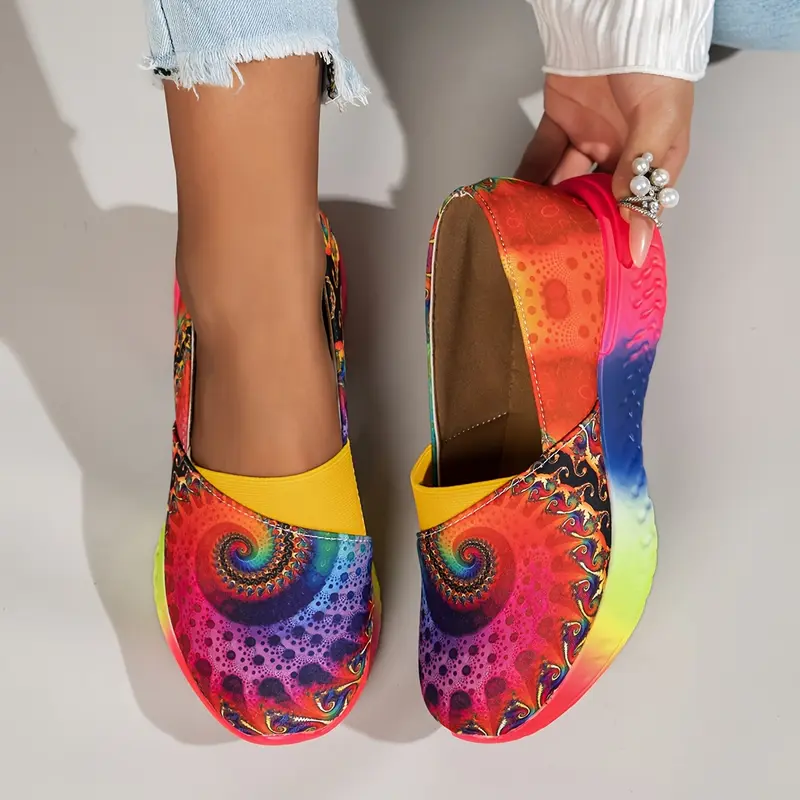 [Rainbow Slip-On Sneakers] Vibrant Lightweight Women's Rainbow Tie-Dye Slip-On Sneakers - Comfortable, Casual Shoes with Low-Top Design, Durable PU Sole for All-Day Wear 4