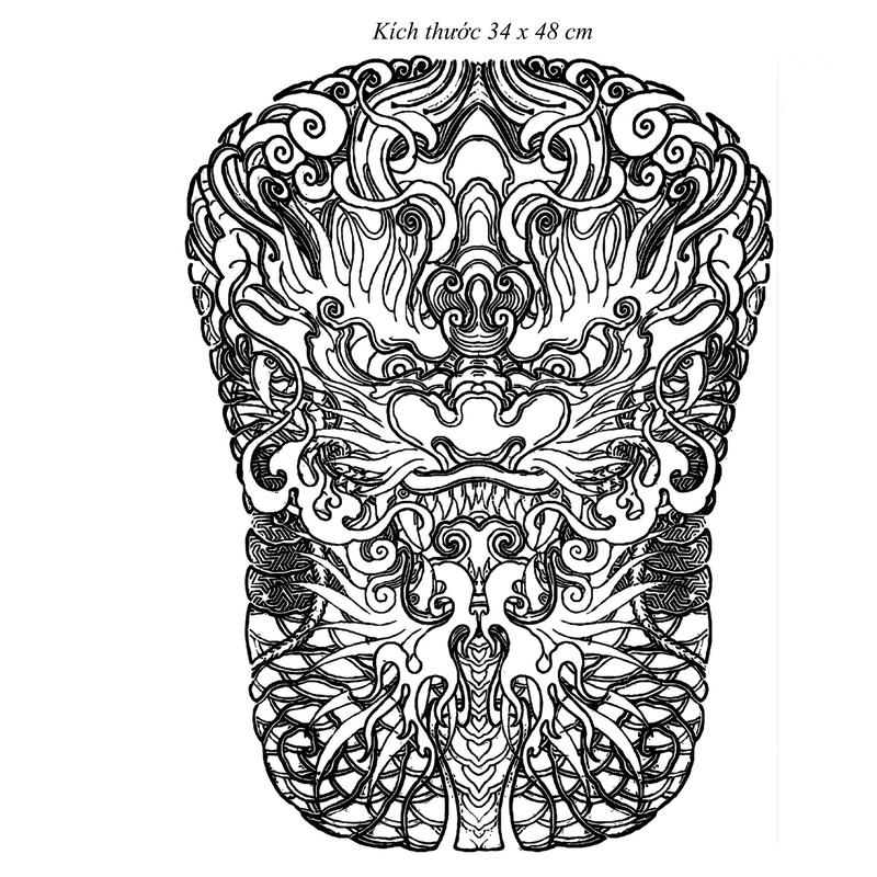 Hình xăm dán tạm thời full lưng 15 ngày mẫu hình khung rồng, kích thước 34 x48cm màu xanh đen Trang Điểm Nam Cosmetic mieng danhinh xam