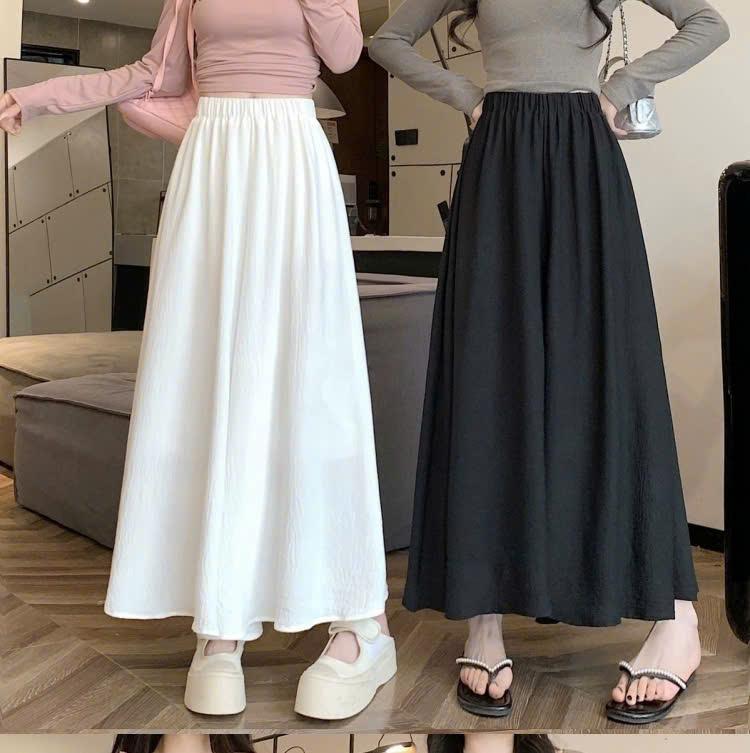 Quần Đũi Ống Rộng Dáng Dài Giả Váy, Chân Váy Midi Dáng xoè Lụa Vân Mây