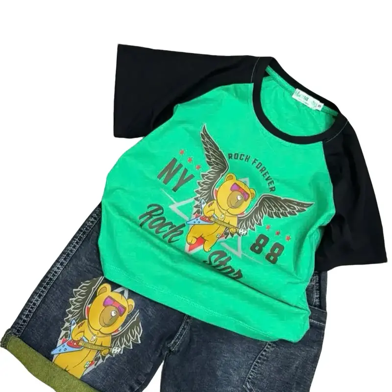 Set jean bé trai in hình đại bàng cực ngầu, quần jean con giãn, áo thun cotton 4c mềm mịn, size 35-55kg 0