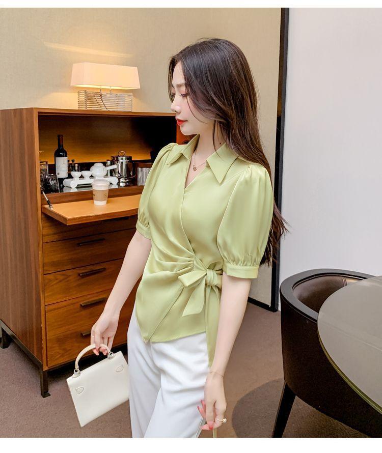Product Introduction of Áo Sơ Mi Voan Sang Trọng Cao Cấp, Dành Cho Nữ, Trang Phục Mùa Hè, Eo Bó Sát, Phong Cách Phương Tây, Áo Sơ Mi Cổ Chữ V, Thường Ngày Và Bó Sát, Thanh Lịch, Áo ngắn Tay Năm 2025 5