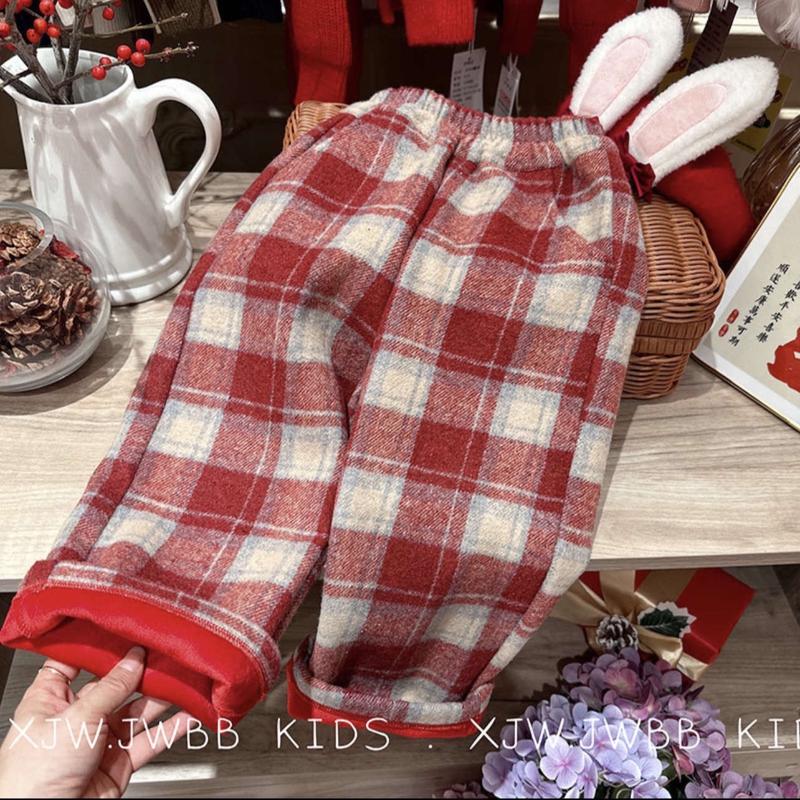 (FORM TO) Quần Dạ Caro Lót Lông Ấm Cho Bé Trai Bé Gái 14kg Đến 27kg Dưới 1m3 4