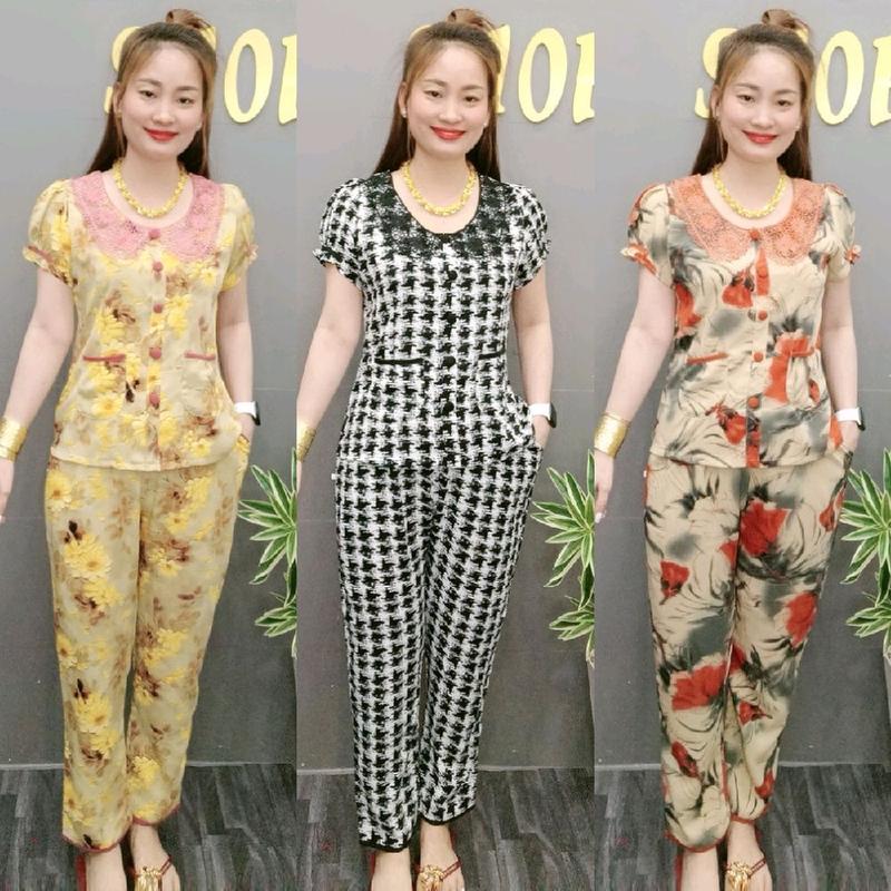 ĐỒ BỘ CỔ REN TIỂU THƯ,TAY PHÒNG, VẢI LỤA MANGO, QUẦN DÀI,SIZE 45-70KG Lụa
