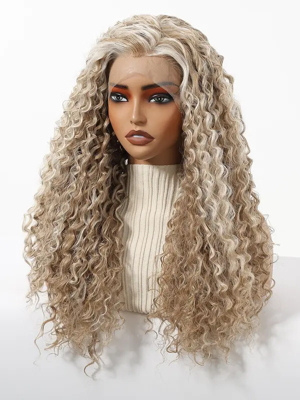 Long Wavy Wigs for Women, Gorgeous Fluffy Wigs without Bangs, Synthetic Lace Front Wigs for Party, Daily Use 2