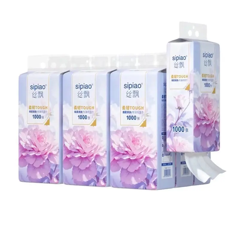 Loại 1 (Tặng 4 móc treo) ￼[Thùng 10 Bịch] Giấy Ăn Rút Treo Tường SIPIAO Hoa Mẫu Đơn Tím, Khăn Giấy Ăn 4 Lớp, Đa Năng Và Tiết Kiệm, Bịch/1000 Tờ 4