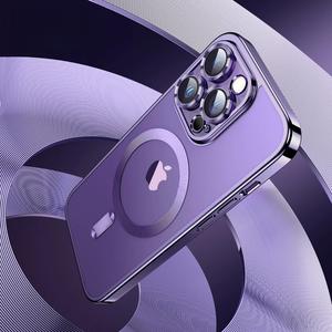 Plating Transparent Magnetic Phone Case for iPhone 15 14 13 12 11 Pro Max Plus Case Magsafe Case Soft TPU Wireless Charging Case Magnet Back Cover Anti-Fingerprint Protection Cover