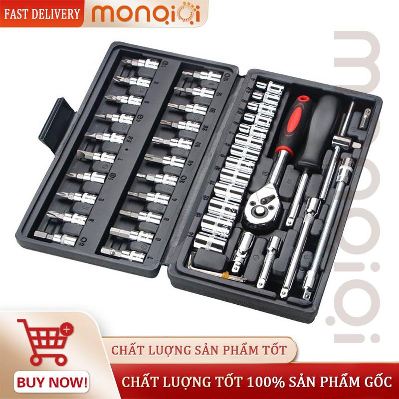 (46 chi tiết, mạ Crom, chuẩn 1.4 inch) Bộ Dụng Cụ Mở Bu Lông Ốc Vít Sửa Chữa Ô Tô Xe Máy Đa Năng