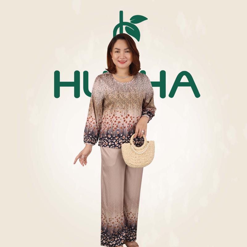 (Mẫu V28) - Đồ thiết kế trung niên HUY HÀ - Gấm , quần dài , tay dài viền 2