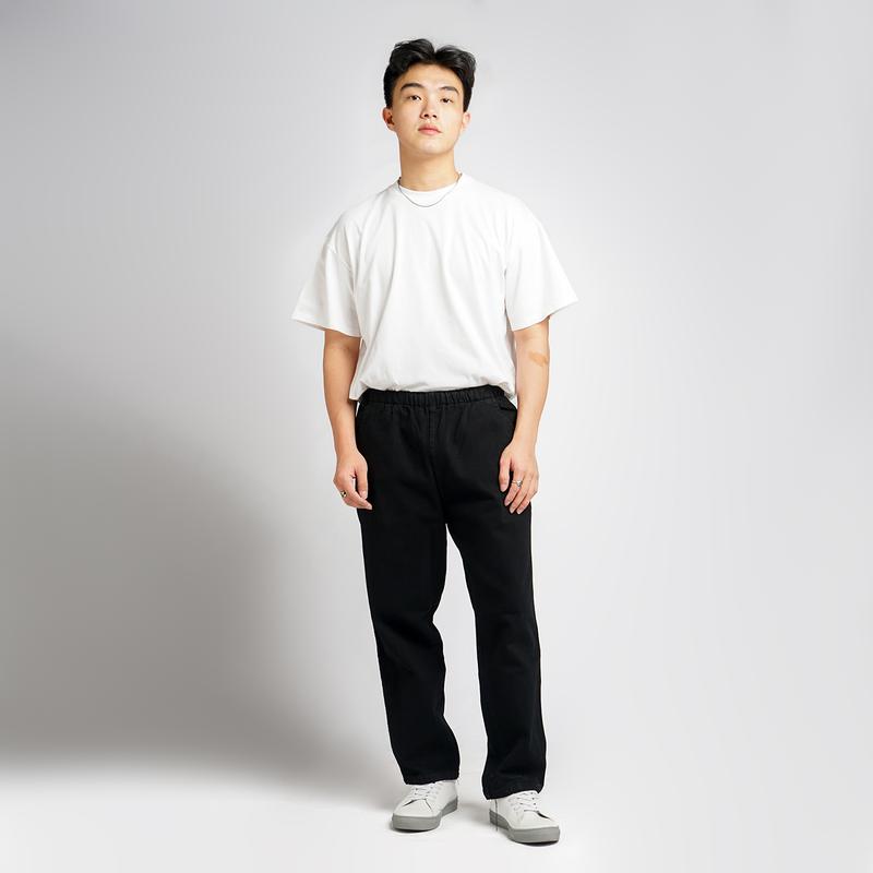 Pluviophile - Relaxed pants celana Baggy relaxed Gombrong Jeans karet Denim Black Stretch Panjang 1