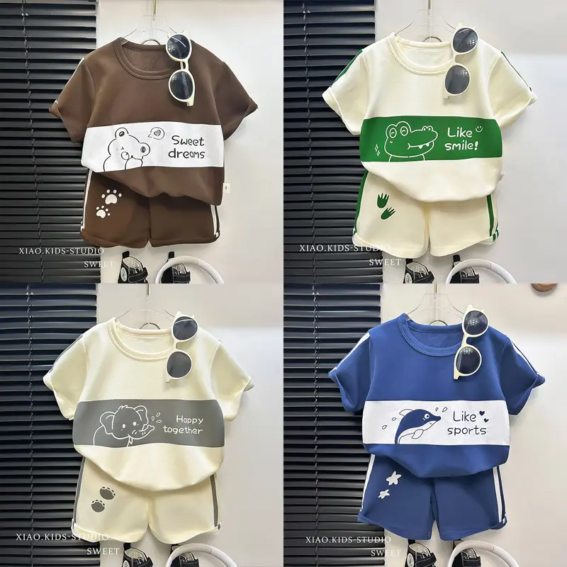 Children's Short-Sleeved Suit, Striped Girl Boy T-shirt, Summer Baby Baby Clothes, Korean Style Children's Clothing