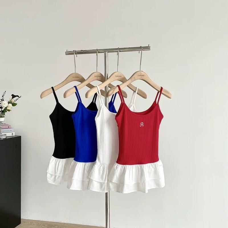 Áo Vest Thêu Chữ Niềng Răng Dễ Thương Và Gợi Cảm, Dành Cho Nữ, Phong Cách Ins, Hàng Mới Về Mùa Hè, Thiết Kế Chắp Vá Vạt Nhọn Bánh Ngọt, Viền, Hợp Xu hướng, 2023 0