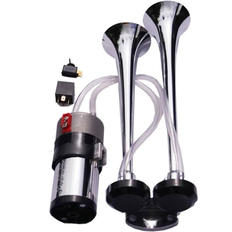  Kèn còi  ngân điện sinh hơi 2 kèn inox điện 12v-24v còi ong basuri xe heo kèn  ong  trắng 