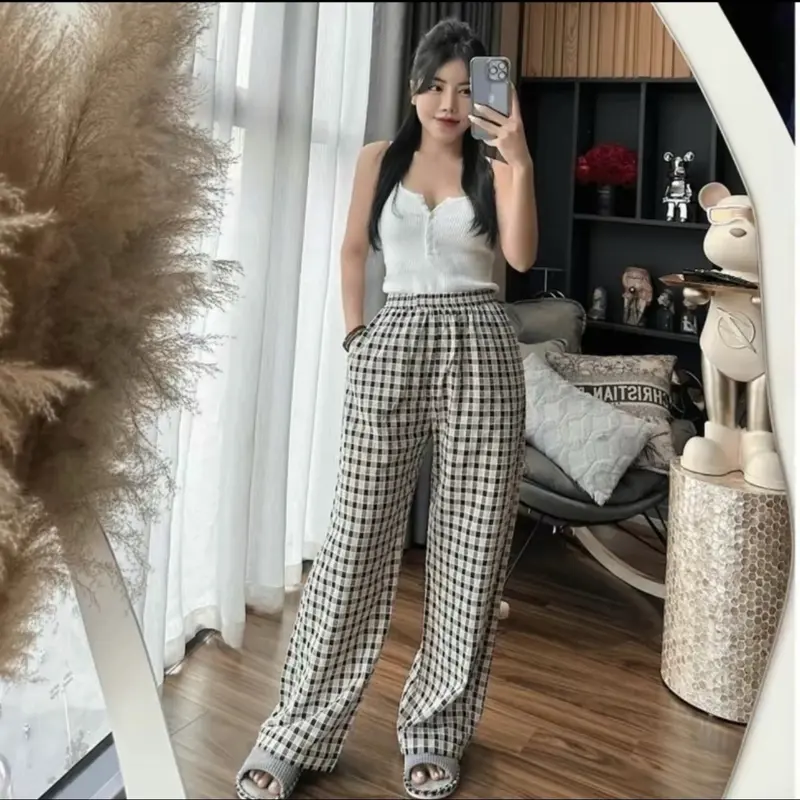 Quần đũi kẻ nữ cạp chun dây rút điều chỉnh chất mát, fom nhỏ. Women Pants Ong 1