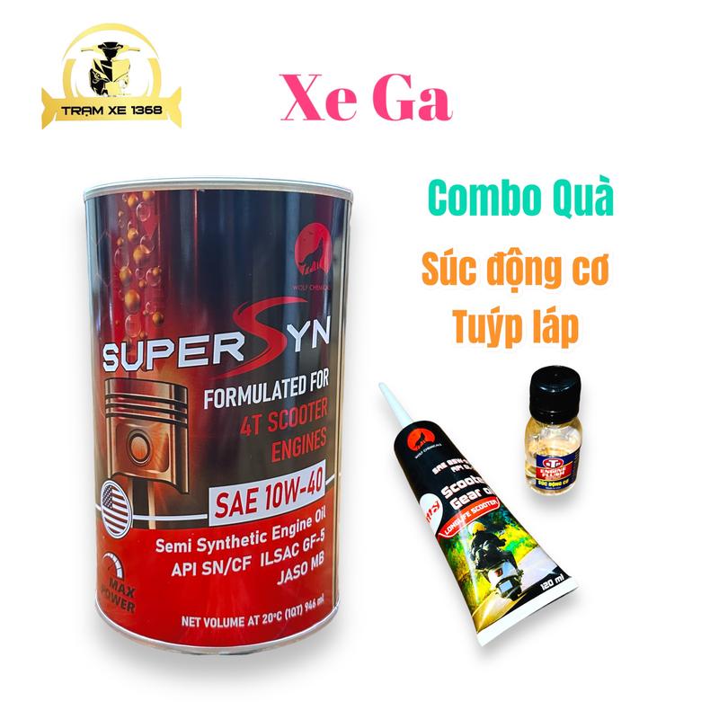Dầu Nhớt Xe Ga Super Syn 10w40 Wolf Chemicals + Tuýp Láp + Súc Động Cơ