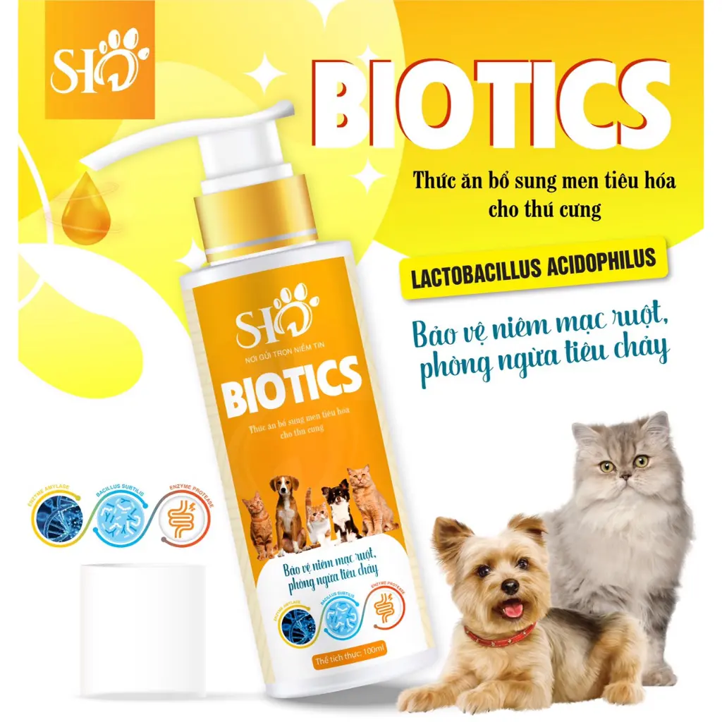 BIOTICS Men vi sinh cho chó mèo_100ml giúp tiêu hóa giảm mùi hôi phân chó mèo thú cưng