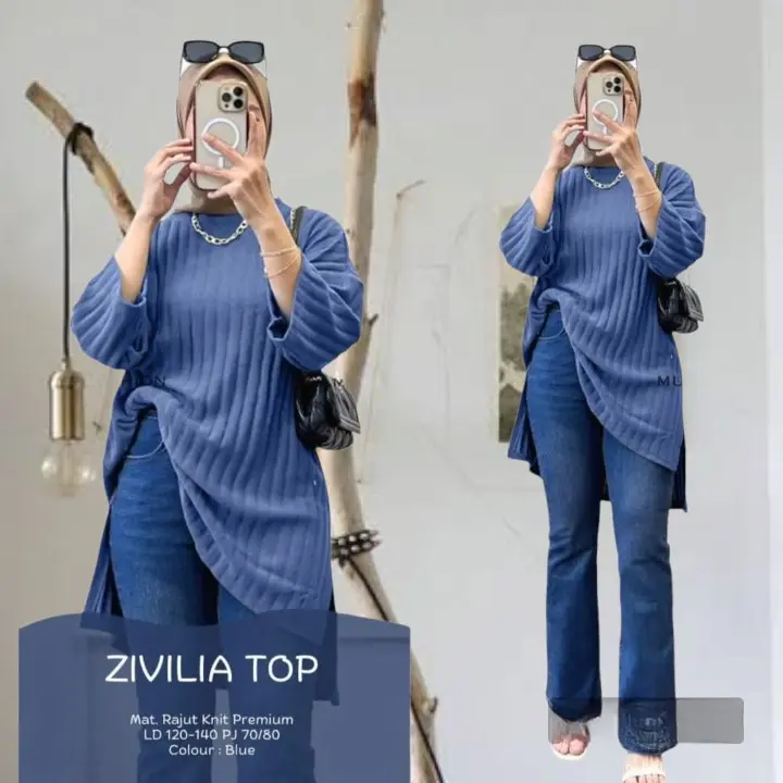 TUNIK OVERSIZE KENIT HORNET ATASAN TUNIK LENGAN 7/8 FASHION WANITA BISA COD 4