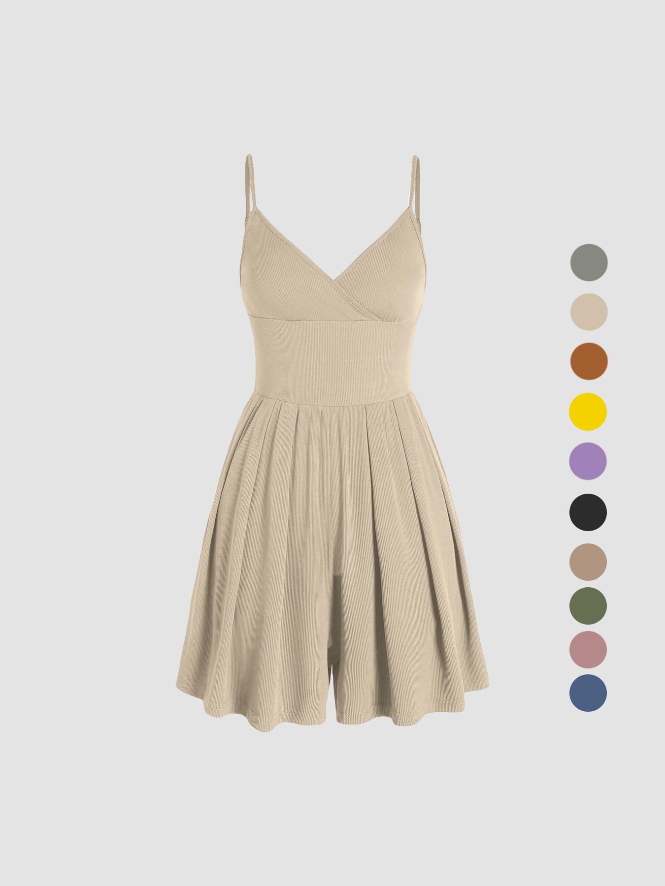 Women's Plain Backless Wrap Fitted Cami Romper, Casual Adjustable Spaghetti Strap Wide Leg Romper, Summer Outfits 2024, Ladies Clothes for Daily Wear Women's Plain Backless Wrap Fitted Cami Romper, Casual Adjustable Spaghetti Strap Wide Leg Romper, Summer Outfits 2024, Ladies Clothes for Daily Wear