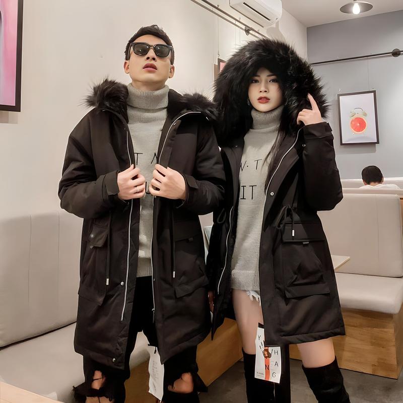 Áo khoác nam parka lót lông, áo khoác phao trơn mùa đông nam nữ dáng dài mũ lông màu đen chất liệu kaki lót lông mẫu mới nhất 2023 và 2024 mã AP01 Menswear Dài Tay Nhung Jacket