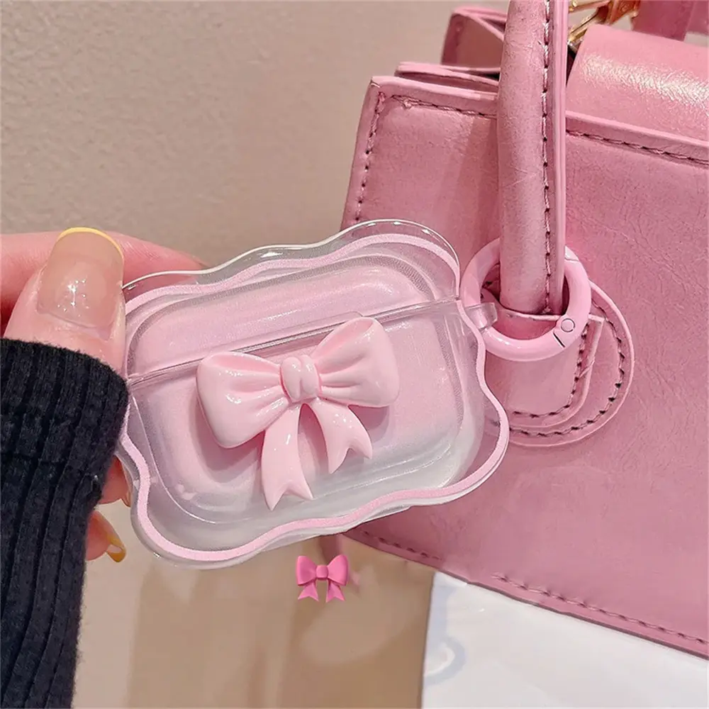 Korean Cute 3D Candy Color Bow Gradient Earphone Case For Airpods 1/2/3 Airpods Pro 2 Wavy Border Clear Protective Soft Cover