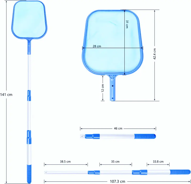 Vợt rác bề mặt bể bơi, bể cá, bể cảnh kèm cán dài 105cm 3 khấc, Vợt rác túi hồ bơi bể nhỏ, bể bạt 5