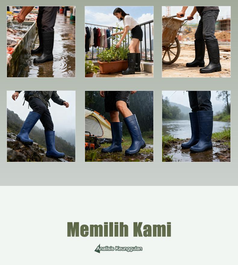 Sepatu bot pria model baru, sol tebal anti slip, desain mid-calf, tahan air dan banjir, sepatu kerja karet, cocok dipakai saat musim hujan