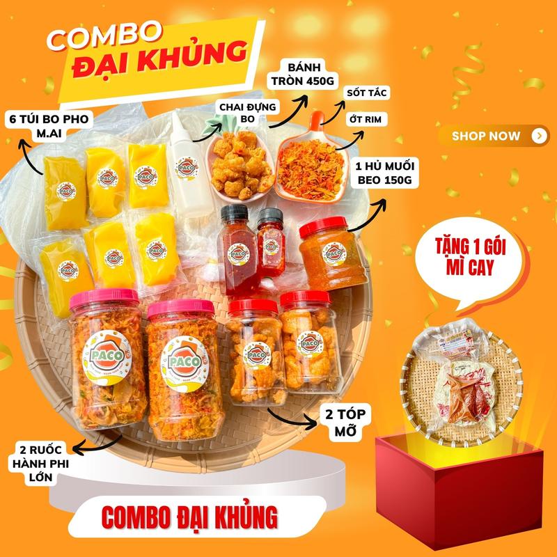 ĐẠI KHỦNG A8 Set combo bánh tráng phơi sương A8 Đại Khủng hủ ruốc lớn ớt rim kèm bo và tóp mỡ hot trend nhà paco food-đồ ăn vặt snacks