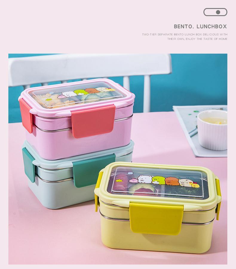 Product Introduction of 304 Stainless Steel Insulated Lunch Box for Students, Double Layer Compartment Bento Box, Office Workers' Lunch Separator Type, Canteen Meal Box 9