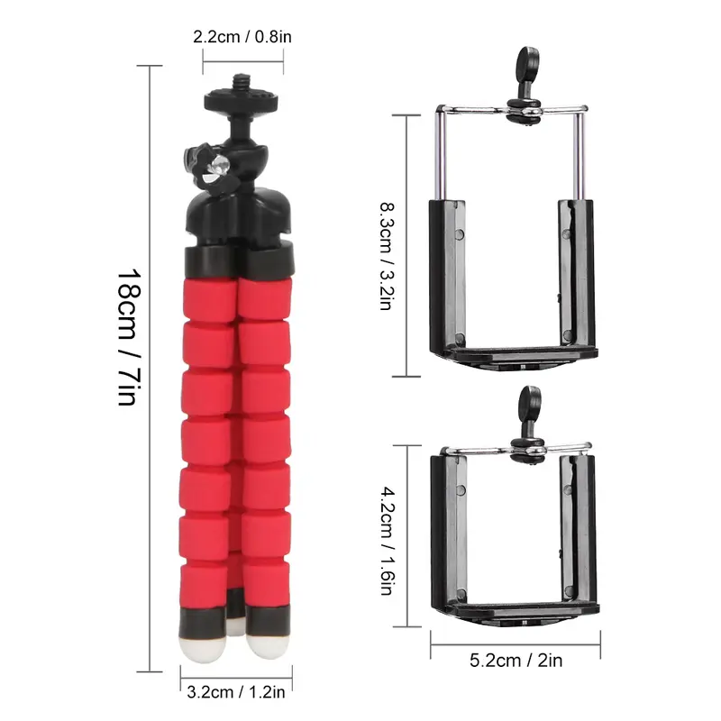 Chân Máy Ảnh Mini, Tripod Linh Hoạt, Thiết Kế Bạch Tuộc Bọt Biển, Có Thể Điều Chỉnh, Thích Hợp Cho Điện Thoại, Có Giá Đỡ Kẹp Selfie Kem 2