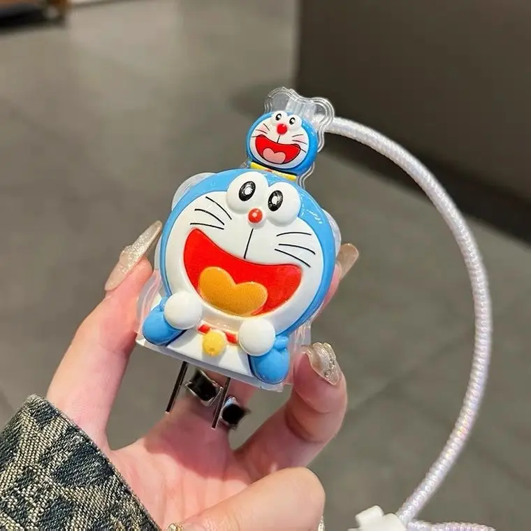 Vỏ Sạc Doraemon, Thiết Kế Dễ Thương, Dành Cho iPhone 18W / 20W, Bảo Vệ Sạc Hoạt Hình, Bộ 5 Chiếc, Bọc Xoắn Ốc Dòng Dữ Liệu, Vỏ Sofe, Tương Thích Với 13 14 Pro Max 3