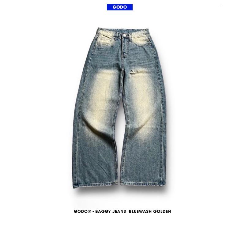 GODO - BAGGY JEANS  BLUEWASH GOLDEN - Quần jeans wash xanh nhạt GJ24 0